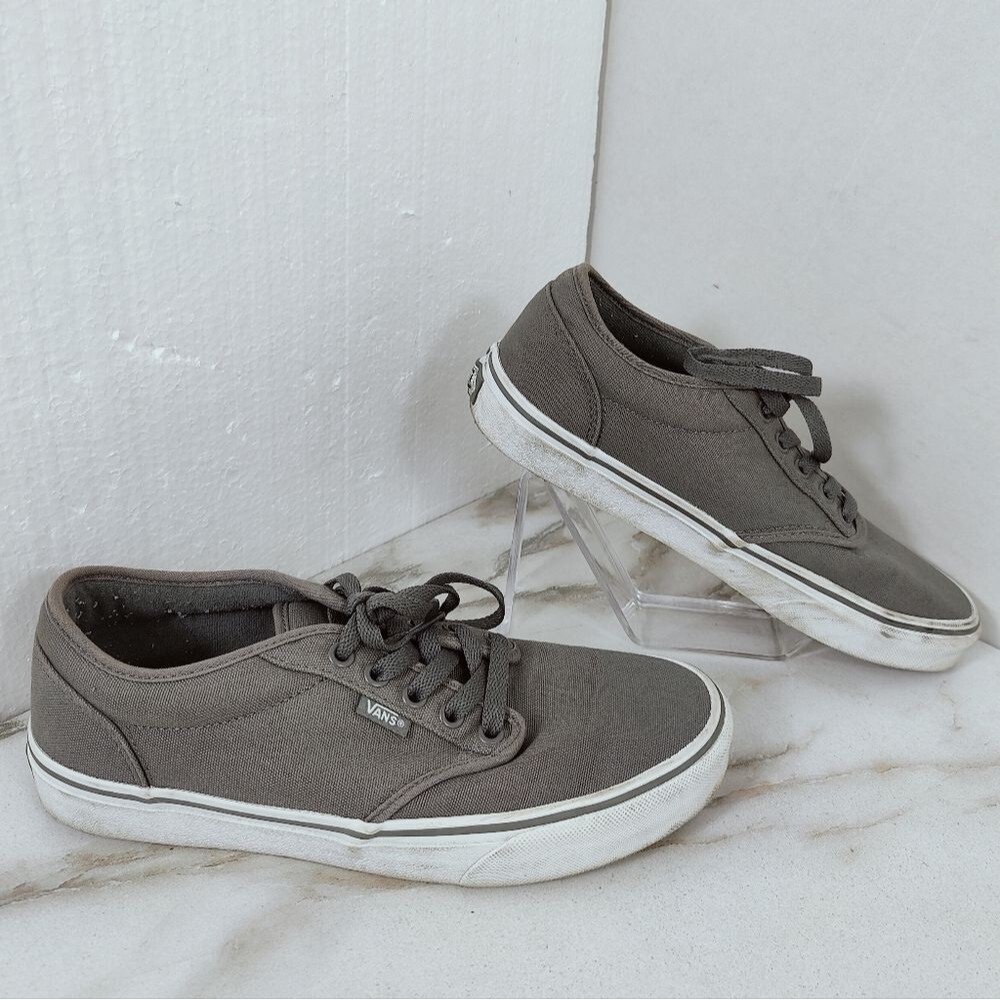 Vans Men's Atwood Grey Canvas Low Skate Sneakers Pewter White, Sz  8